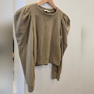 Moon River Olive Puff-Sleeve Crop Top